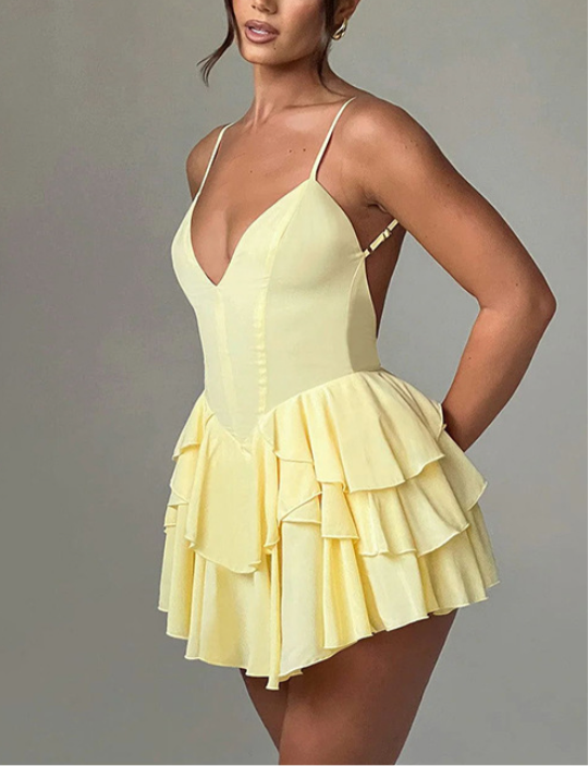 Double-layer Swing Backless Slip Dress