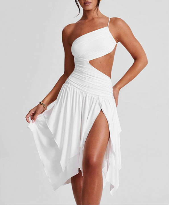 Shoulder Hollow Backless High Waist Short Dress