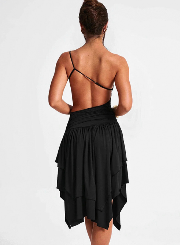 Shoulder Hollow Backless High Waist Short Dress