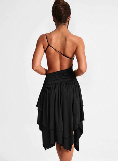 Shoulder Hollow Backless High Waist Short Dress